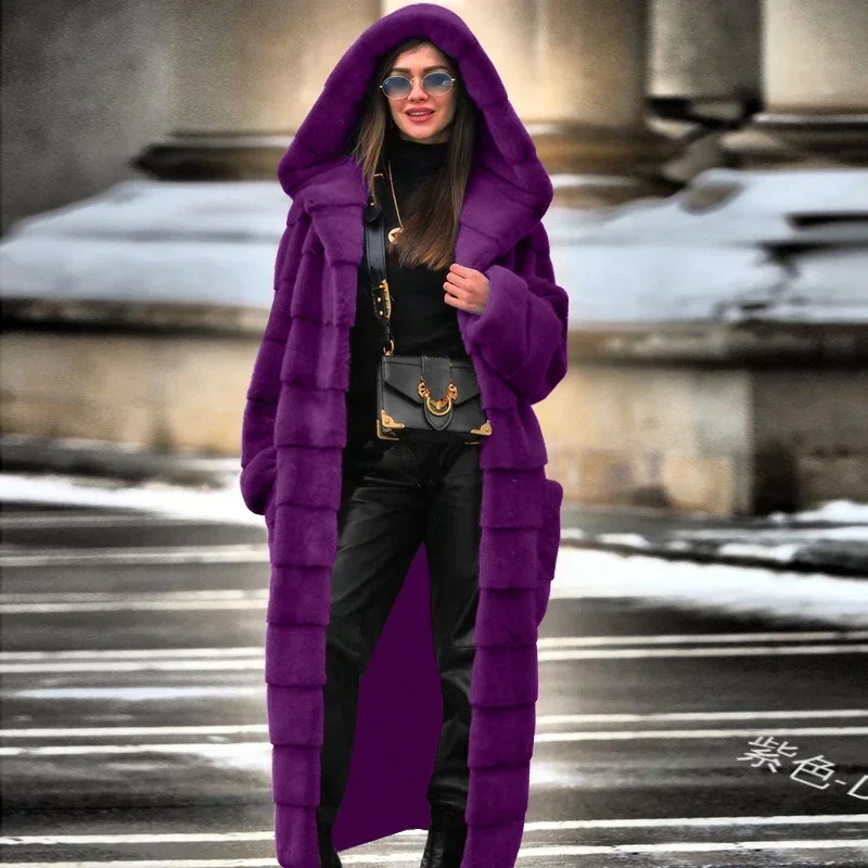 TPJB décontracté fausse fourrure manteau sweat à capuche pour femme fourrure épaisse chaude longue fausse fourrure de lapin veste mince manteau d'hiver femmes Casaco Feminino 5XL