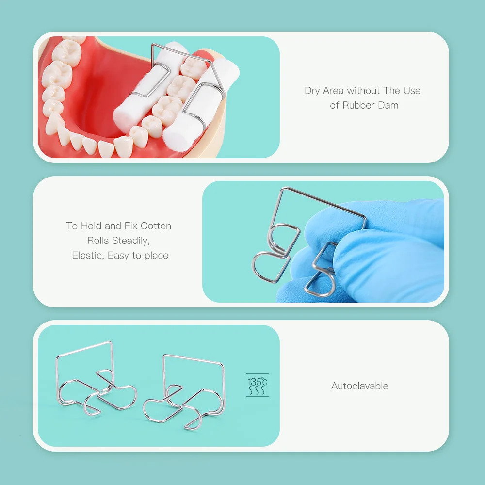 4 unids/caja de soporte para rollo de algodón Dental, herramienta de ortodoncia de acero inoxidable, suministros de laboratorio ortopédico para clínica, soporte de algodón Autoclavable