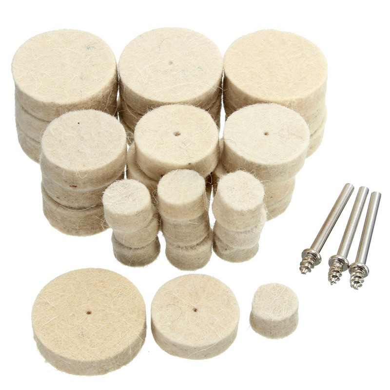 33Pcs Wool Felt Abrasive Buffing Wheel Polishing Pad Brush Grinding Sanding Head 3mm Shank for Dremel Rotary Tool Hand Drill