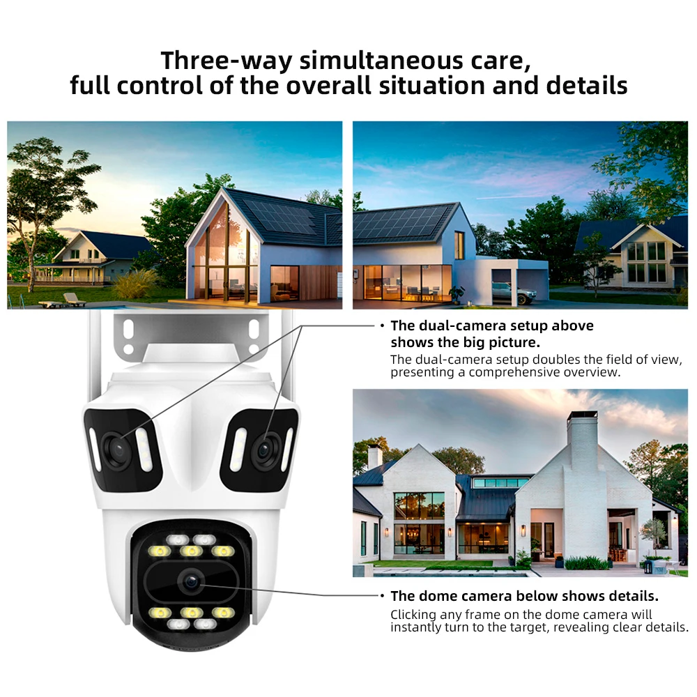 Kerui icsee ao ar livre ptz 6k wifi câmera ip de segurança em casa lente tripla câmera cctv vigilância de vídeo com telas triplas