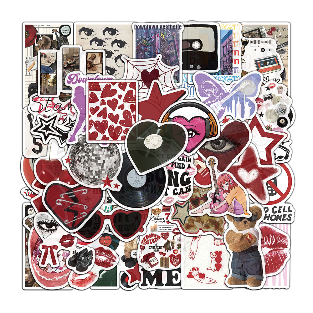 50PCS Downtown Y2K สาวสติกเกอร์อินเทรนด์กีตาร์กระเป๋าเดินทางเคสโทรศัพท์แล็ปท็อปตกแต่งสติกเกอร์กันน้ํา