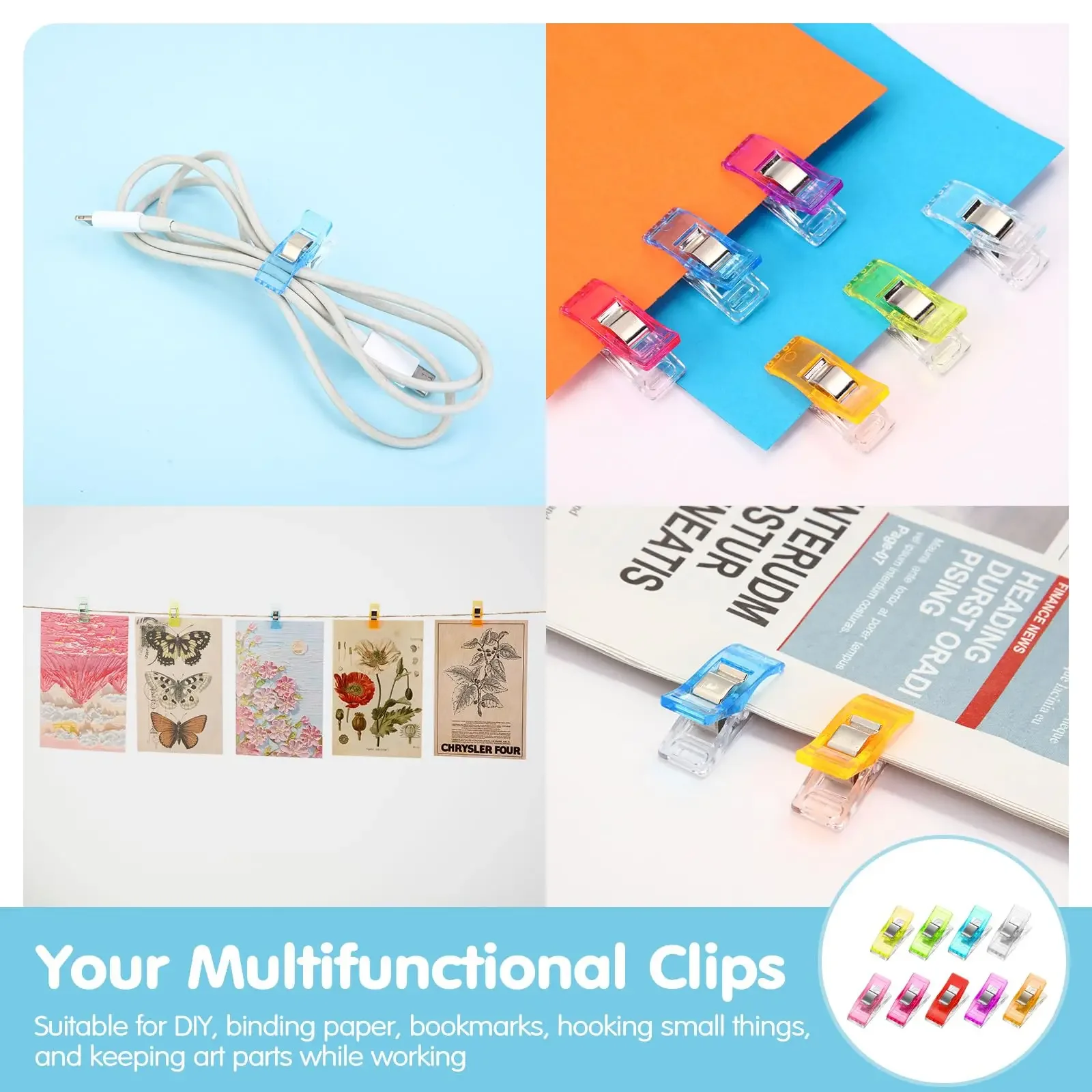 50PCS เย็บคลิปคลิปที่มีสีสันพลาสติกอเนกประสงค์หัตถกรรมถักถักความปลอดภัยเสื้อผ้าคลิปสี Binding คลิปกระดาษ