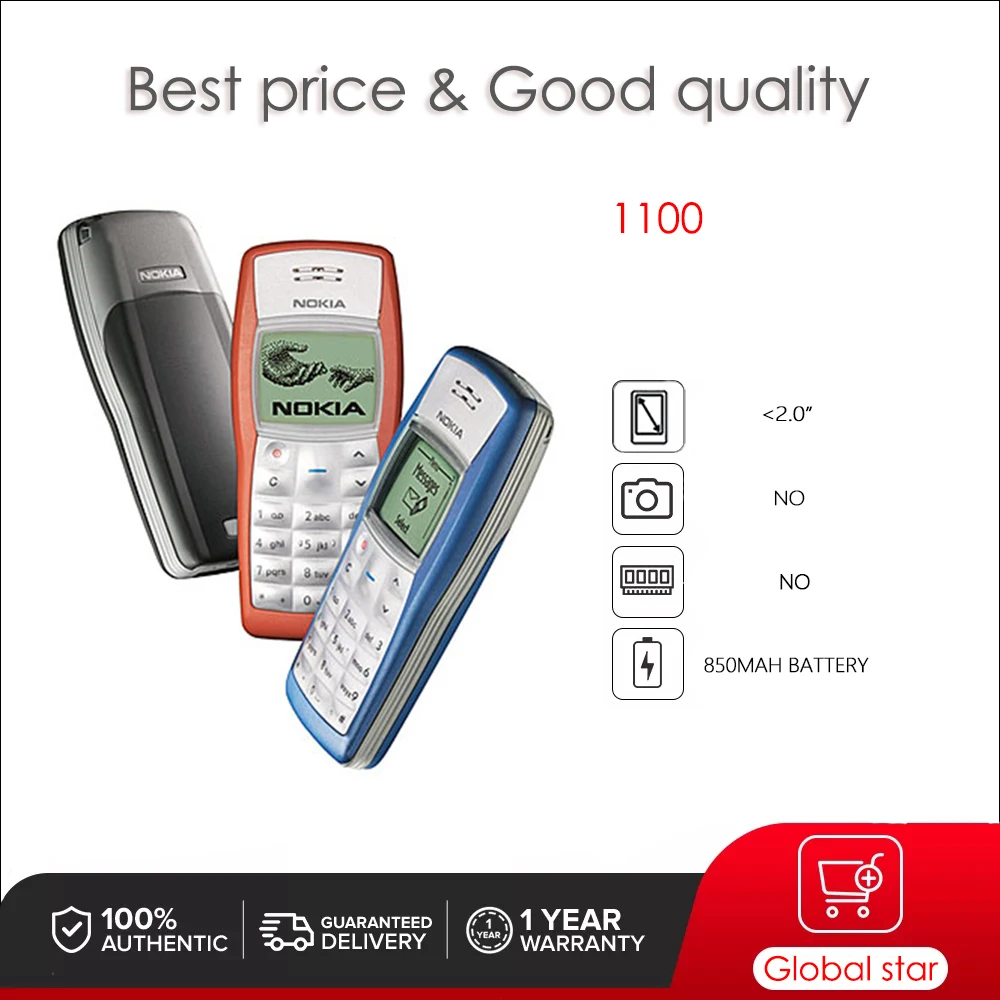Original Unlocked 1100 Mobile Phone  Arabic  Keyboard Made in Finland Free Shipping