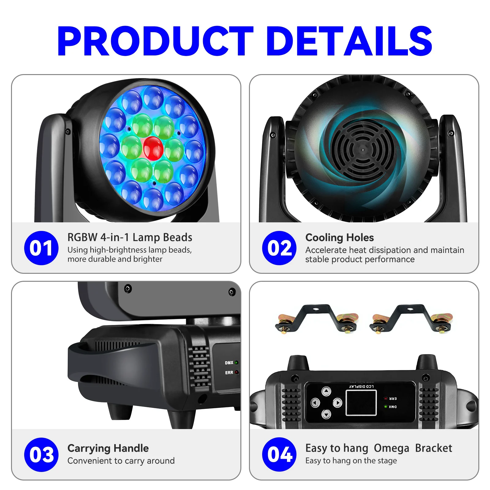 2 pçs 19x15w led zoom feixe de lavagem círculo controle movendo a cabeça luz rgbw 4in1 profissional dj/bar led máquina palco dmx512 dj luzes