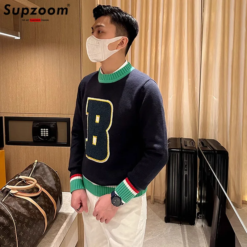 Supzoom Neue Ankunft Top Mode Oansatz Pullover Applikationen Marke Kleidung Bestickt Net Rot Warme Beiläufige Gestrickte Männer Pullover