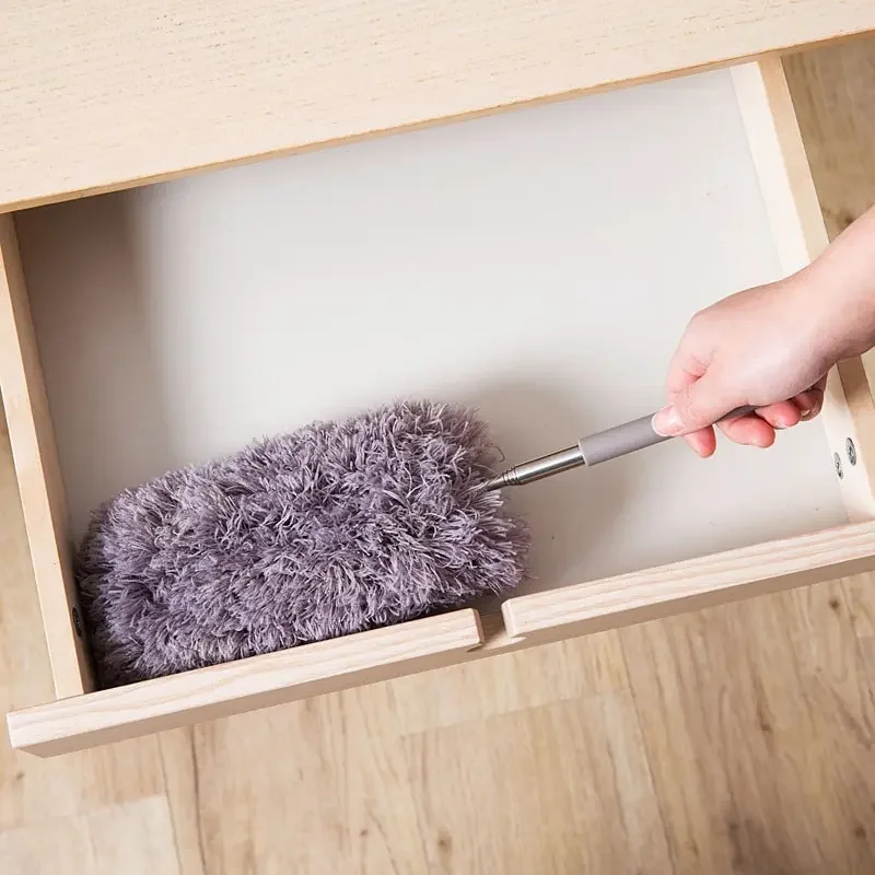 Retractable Duster สแตนเลสยาวแปรงปัดฝุ่นรถเครื่องมือทําความสะอาดในครัวเรือนไมโครไฟเบอร์ฝุ่นไก่ Feather