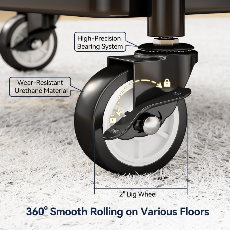 3 Tier Rolling Cart - Metal Utility Cart with Wheels, Hanging Cups, Hooks, Heavy Duty Mesh Rolling Storage Cart Organizer,