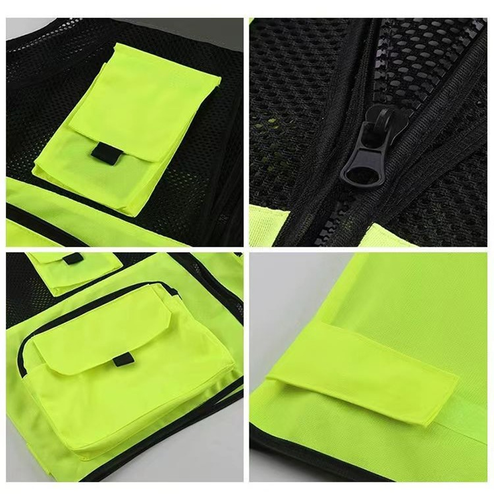 High Visibility Reflective Safety Vest Zippered Work Clothes Fishing Net Multi-Pocket Traffic Construction Night Safety Clothing