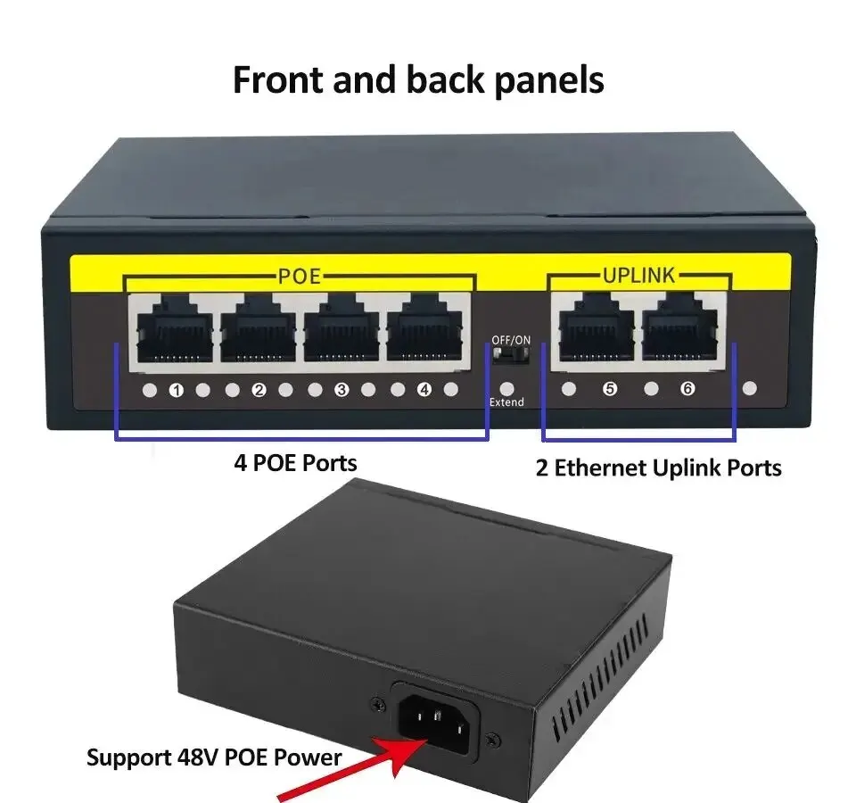Kuwfi 48v poe switch 100mbps switch ethernet mit 4 port wifi smart ip switch rj45 injektor umschalter für ip kamera cctv