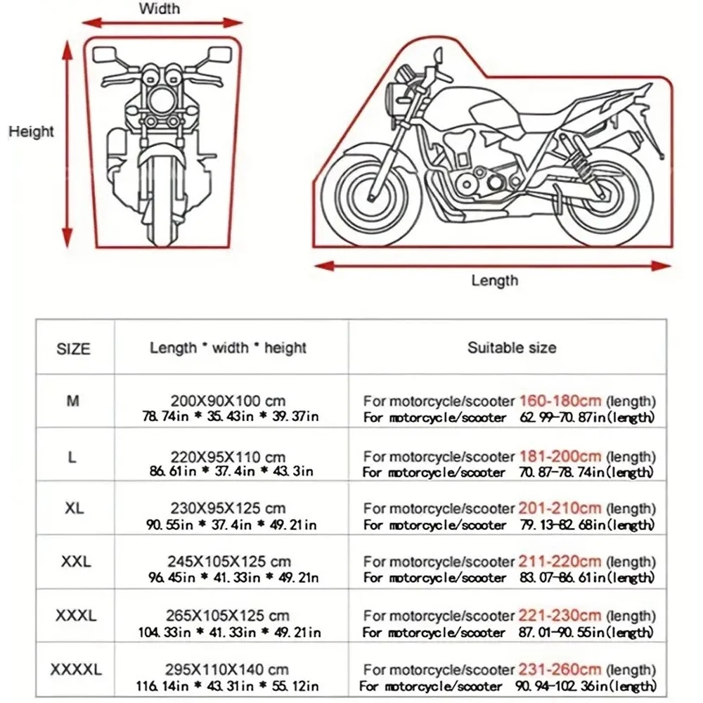 Cubierta impermeable 210D para motocicleta, lona para motocicleta al aire libre, cubierta protectora de poliéster UV para lluvia y nieve para motocicletas y Scooters