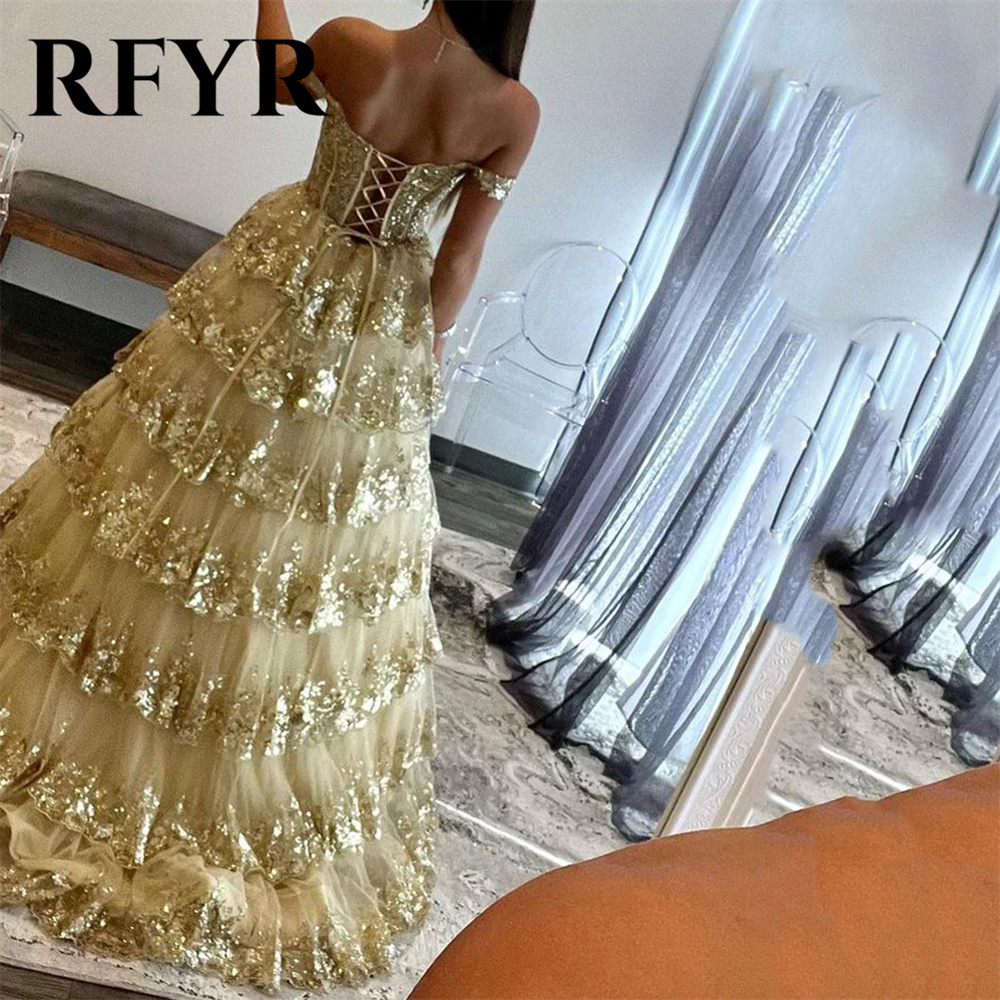 RFYR-Robe de Soirée Dorée Bouffante, Éducative, avec Couches, Appliques, Personnalisée