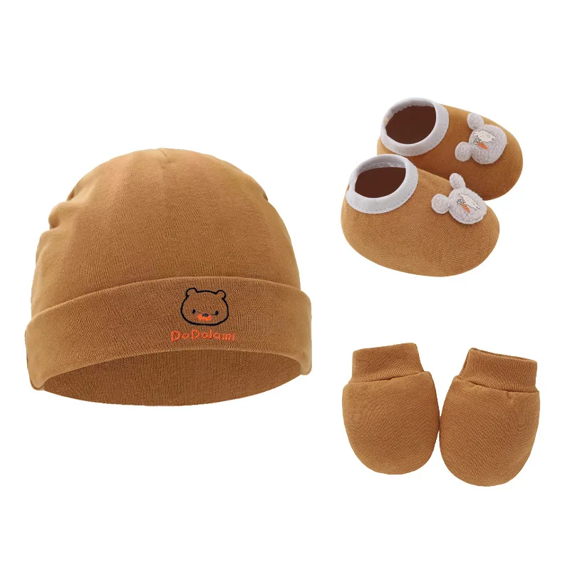 Gorro de algodón de 3 piezas para bebé recién nacido, conjunto de calcetines y guantes, gorro para niña y niño, gorro de dibujos animados