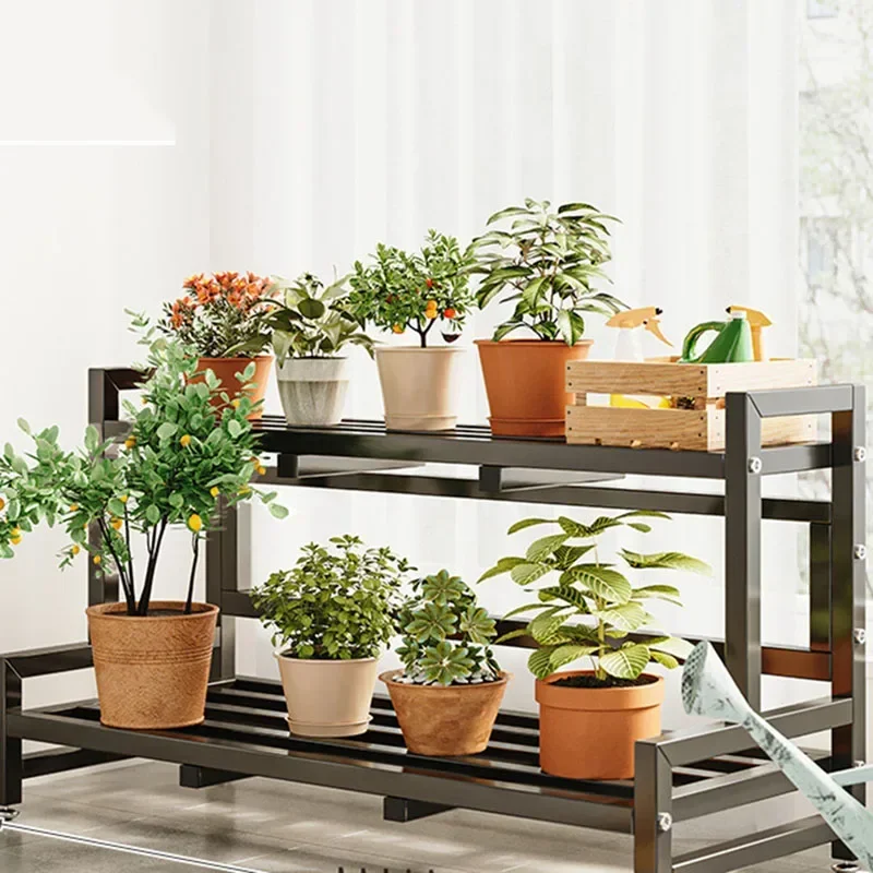 Scaffale per piante con Display a più livelli scaffale per piante quadrato in metallo universale per esterni di lusso nero Plantenrek mobili da balcone