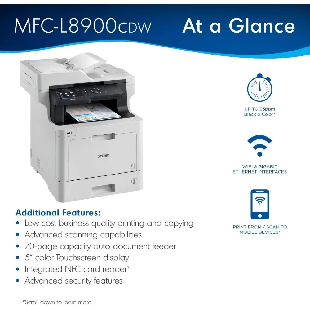 MFC-L8900CDW Business Color Laser All-in-One Printer, Amazon Dash Replenishment Ready