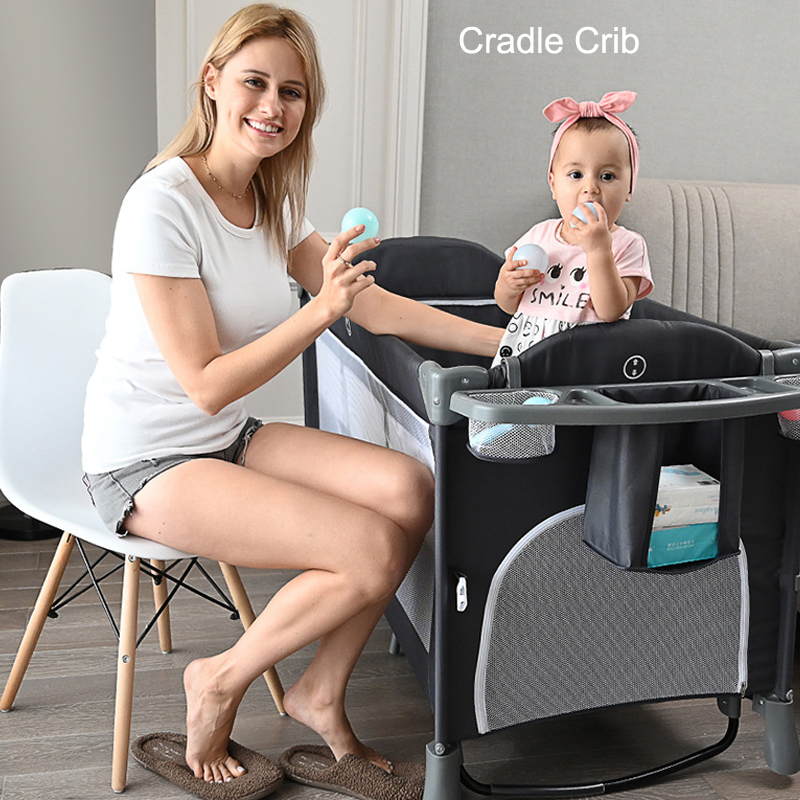 Berço portátil multifuncional para crianças, berço dobrável com mesa de fraldas, berço, cama de jogo, mobília do quarto, 0 a 6 anos