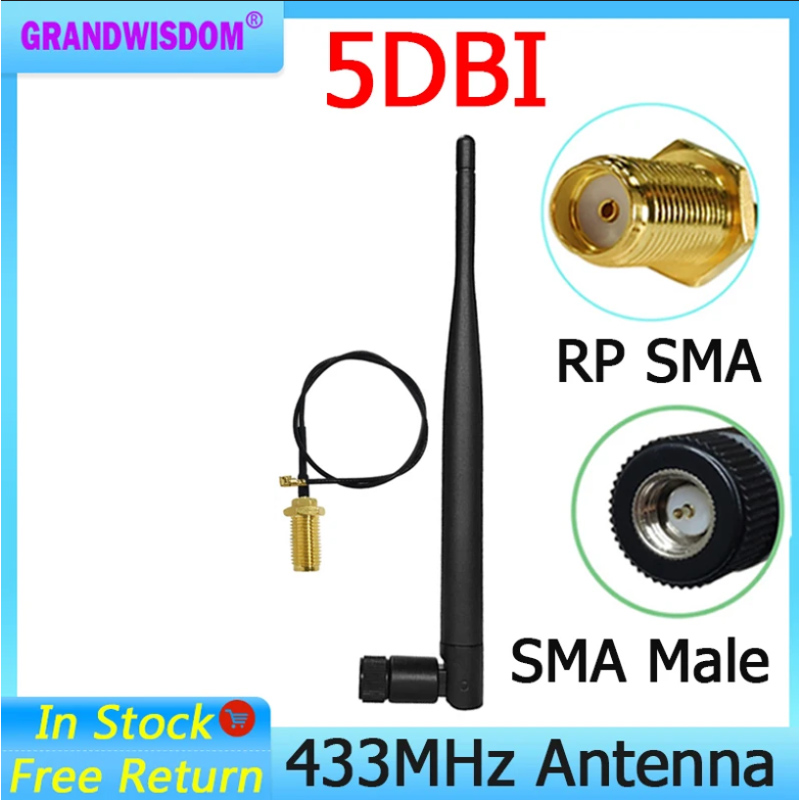 GWS 433Mhz dla anteny LORA 5dbi 433 mhz RP-IOT złącze gumowe wodoodporne dla Lorawan SMA żeński przedłużacz kabel pigtailowy
