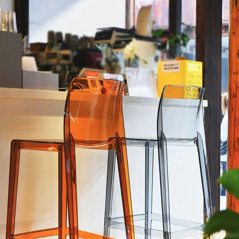 Taburete de Bar ligero de lujo, taburete alto acrílico transparente, taburete creativo para Bar de cafetería, muebles para el hogar y la sala de estar, silla alta Simple