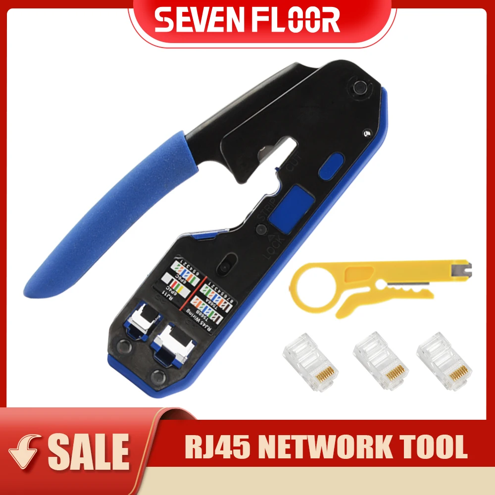 RJ45 Crimpwerkzeuge Set Netzwerkkabel Cat6 Cat5e Cat5 Crimpzange Abisolierzange Schneider Ethernet Clip Zange RJ45/12/11 Stecker