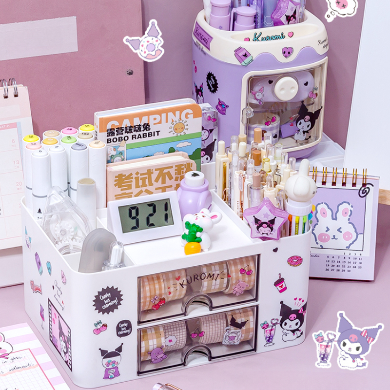 Sanrio Simpatico portapenne Scatola portaoggetti Organizzatore Kawaii Cassetto di grande capacità Desktop Kuromi Melody Cinnamoroll Portaoggetti per cancelleria