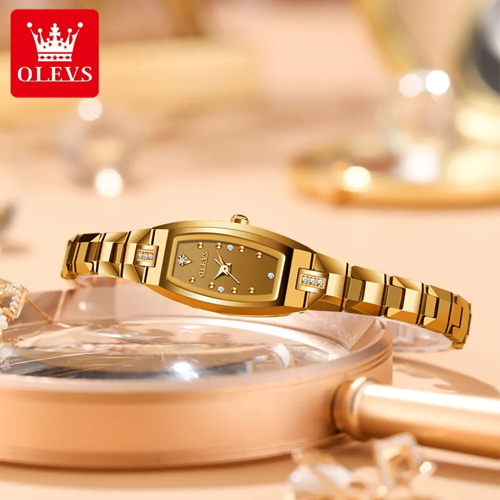 OLEVS นาฬิกาบางเฉียบสำหรับผู้หญิงหรูหราสายเหล็กทังสเตนรูปทรงสี่เหลี่ยมนาฬิกาควอตซ์เพชรสง่างาม