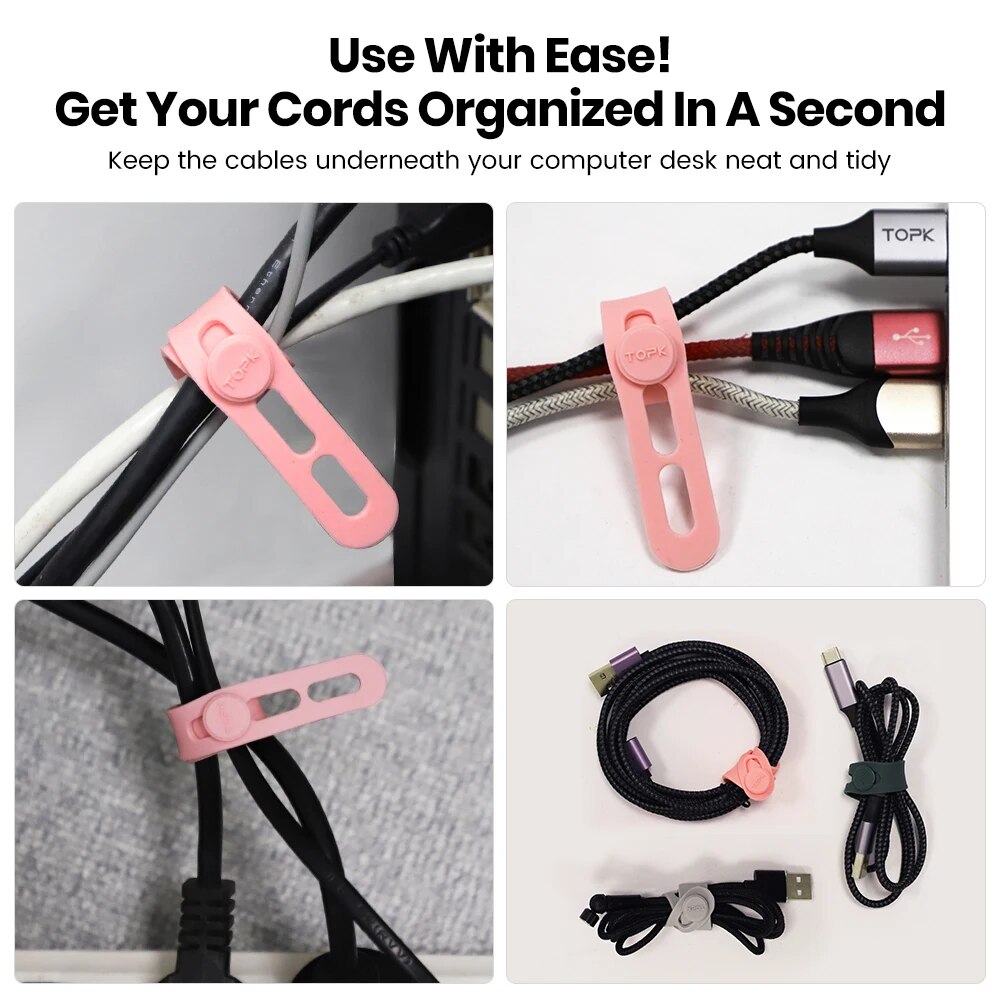 TOPK Silikon-Kabelbinder, verschiedene Farben, wiederverwendbar, robustes Kabel-Organizer-Management zum Befestigen von Kabeln und Drähten