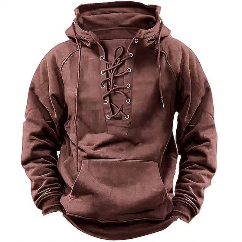 가을 패션 남성 후드 티셔츠 레이스 업 Drawstring 긴 소매 느슨한 후드 남성 streetwear 빈티지 솔리드 컬러 후드