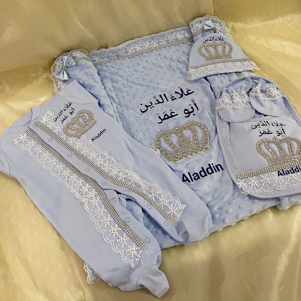 5 uds hecho a mano DIY vinilo nombre personalizado bebé niña recién nacido joyas corona rosa Take Me Home Layette 5 piezas conjunto de regalo de lujo