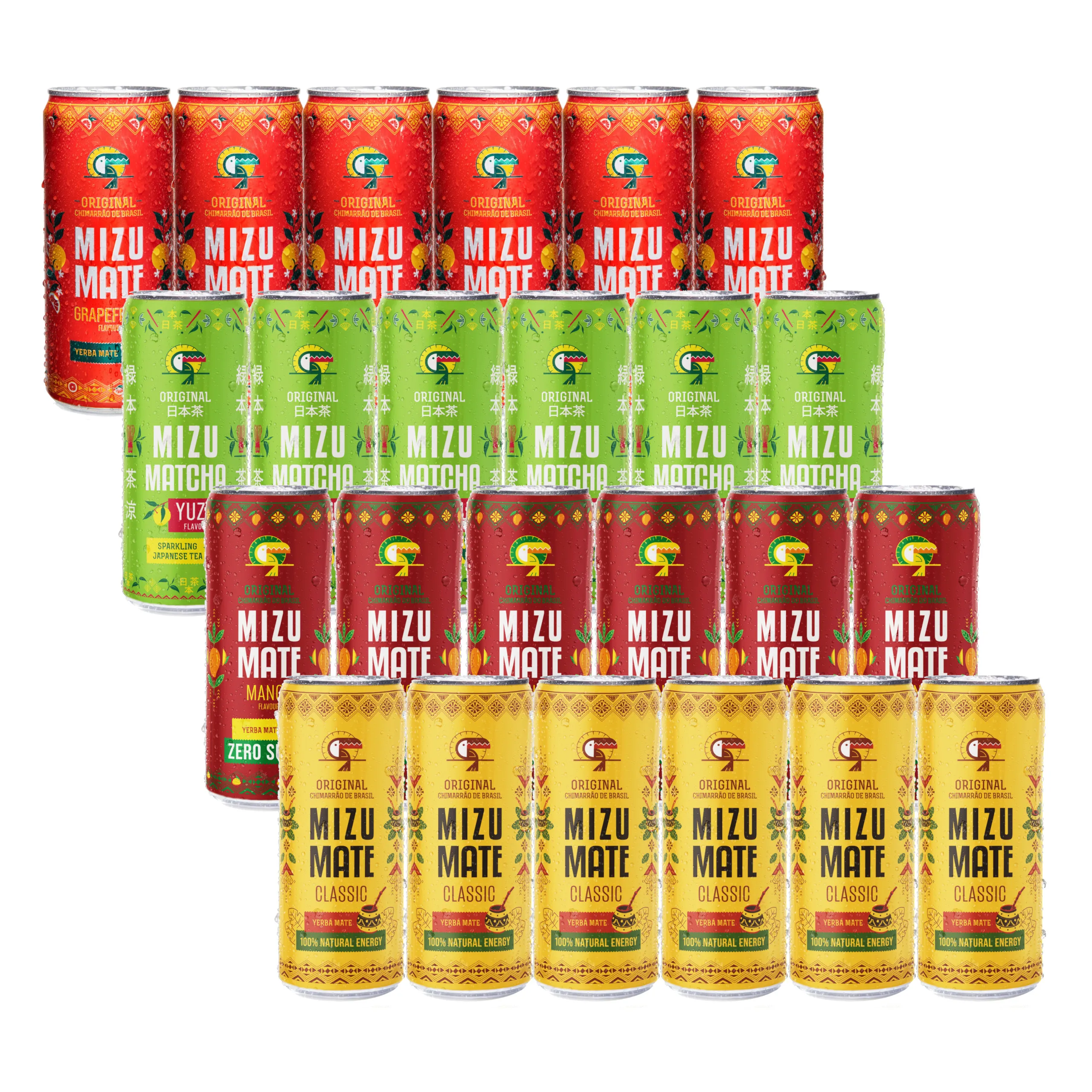 Napój gazowany VITAMIZU Mizu Yerba Mate MIX Mango Classic Matcha Grapefruit 24x 330 ml