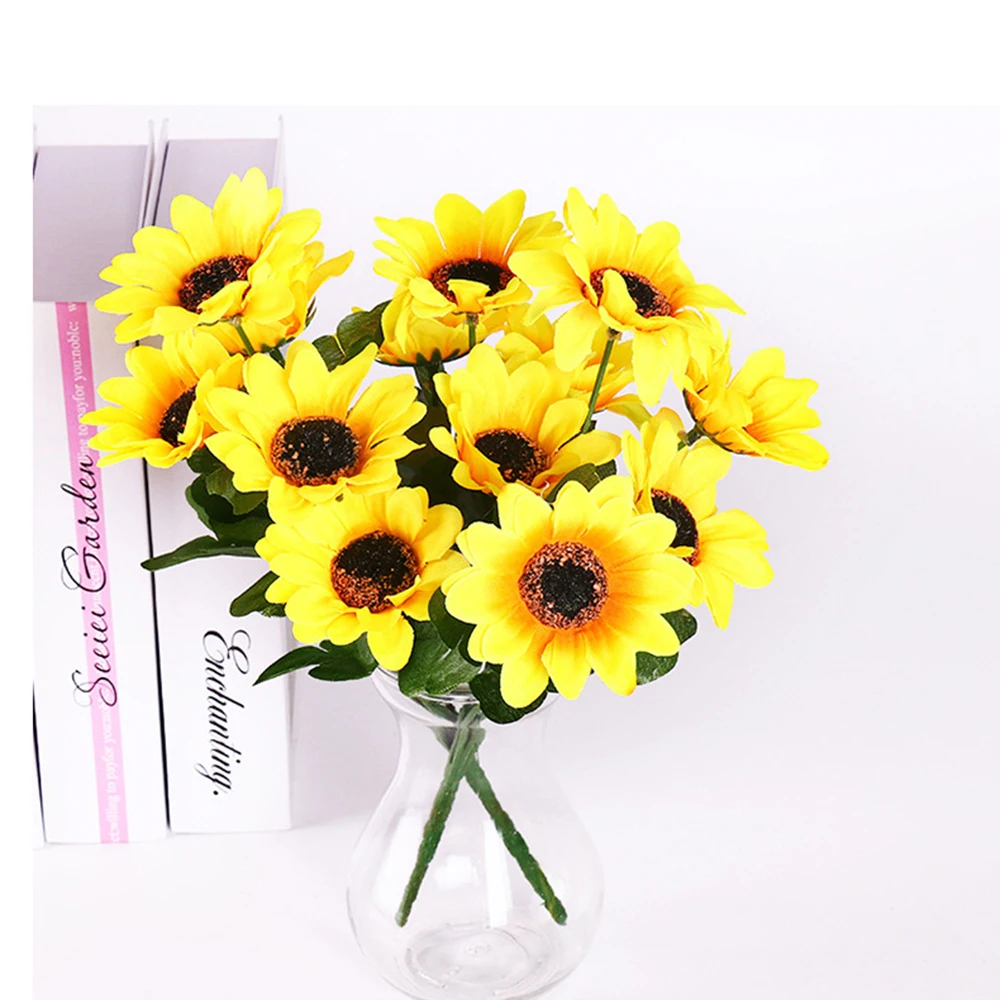 1PC Sonnenblume 7-Kopf künstlicher Sonnenblumenstrauß, Blumenstrauß, Hochzeitsdekoration und künstliche Blumen