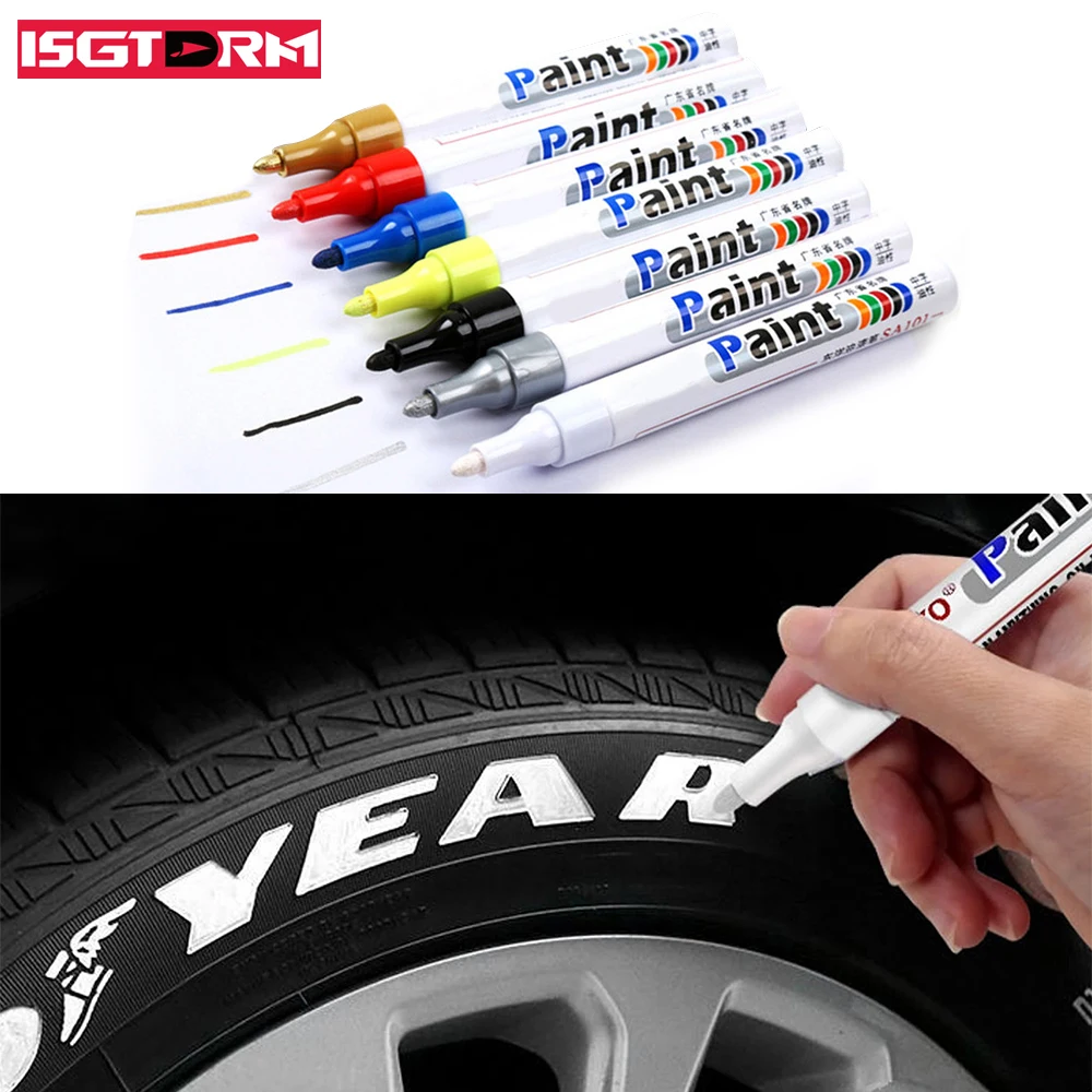 1 Uds. Bolígrafo blanco impermeable para rueda de coche, bolígrafo de marca aceitosa, bolígrafo de pintura para neumáticos de goma para automóvil, marcador de pintura permanente de Metal Cd, retoque de Graffiti