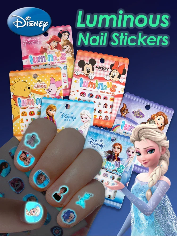 ディズニー女の子と子供の夜光ネイルステッカー氷と雪ロマンスプリンセスエルサネイルステッカー漫画ステッカーおもちゃ