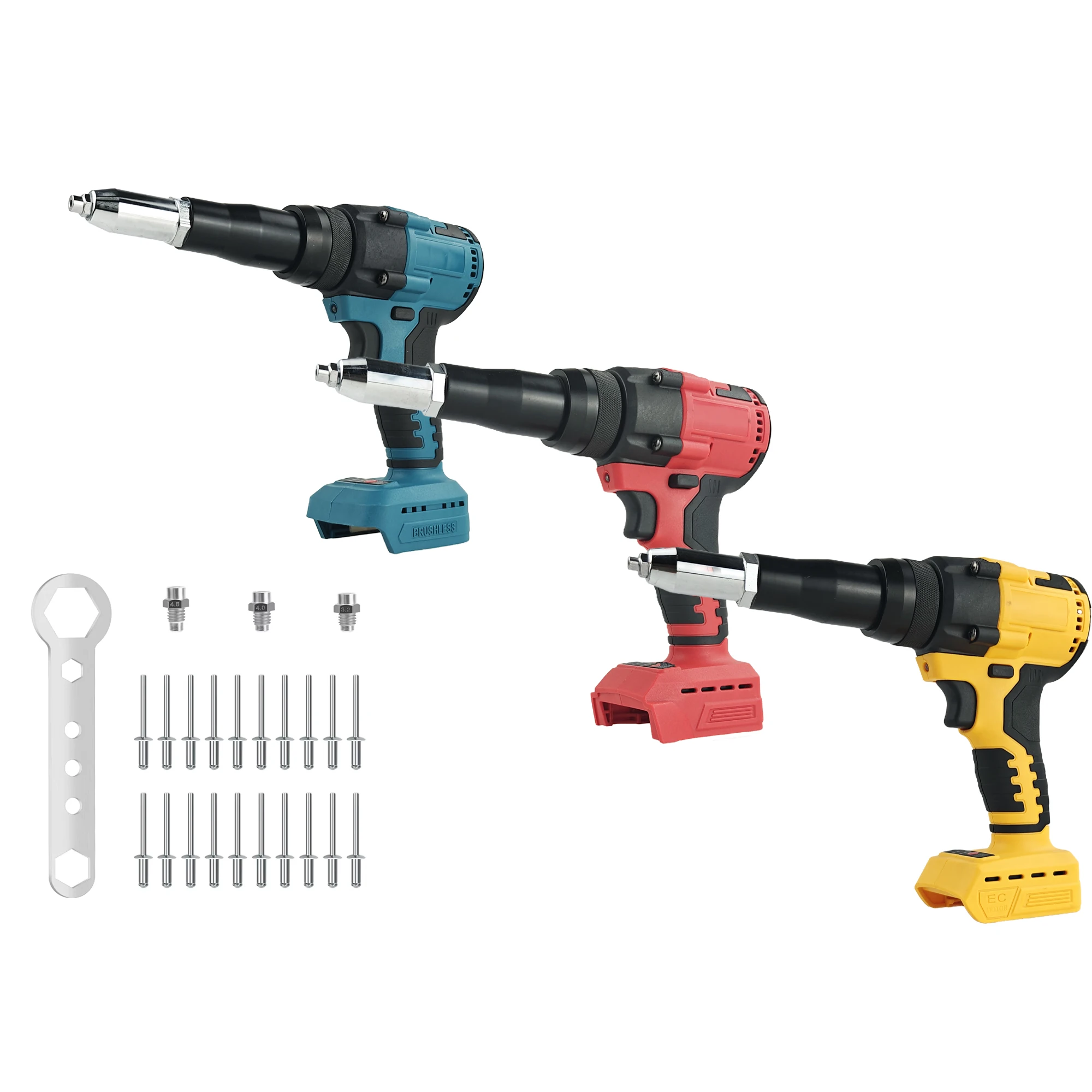 Pistolet à rivets électrique sans balais 2.4mm-4.8mm, outil manuel à rivets automatique avec lumière LED (piles non incluses)