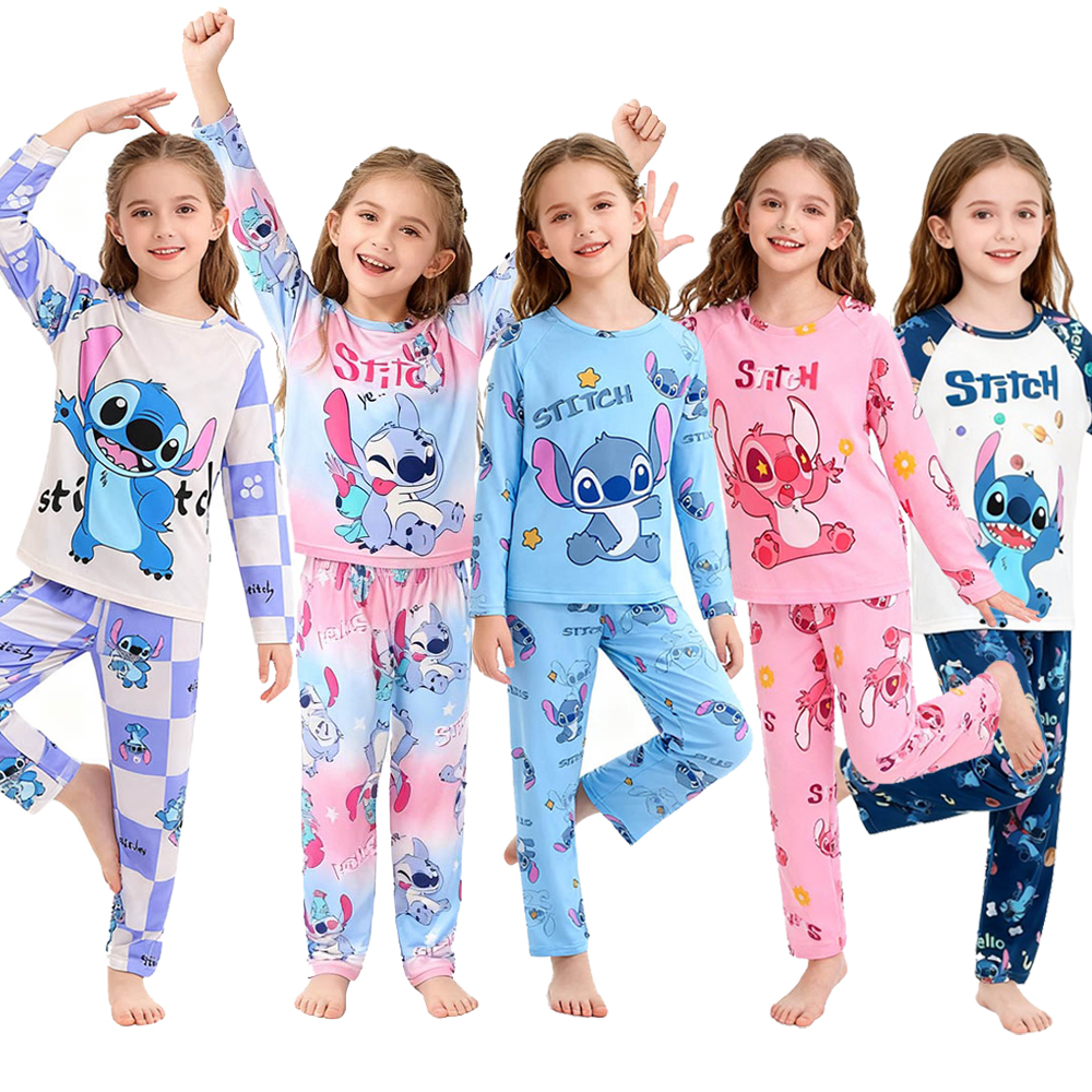 Kids Pajamas Boys Pyjama Sets Stitch Pink Blue Long Sleeve Frozen Princess Elsa Children Clothing Toddler Girl Pijamas Sleepwear