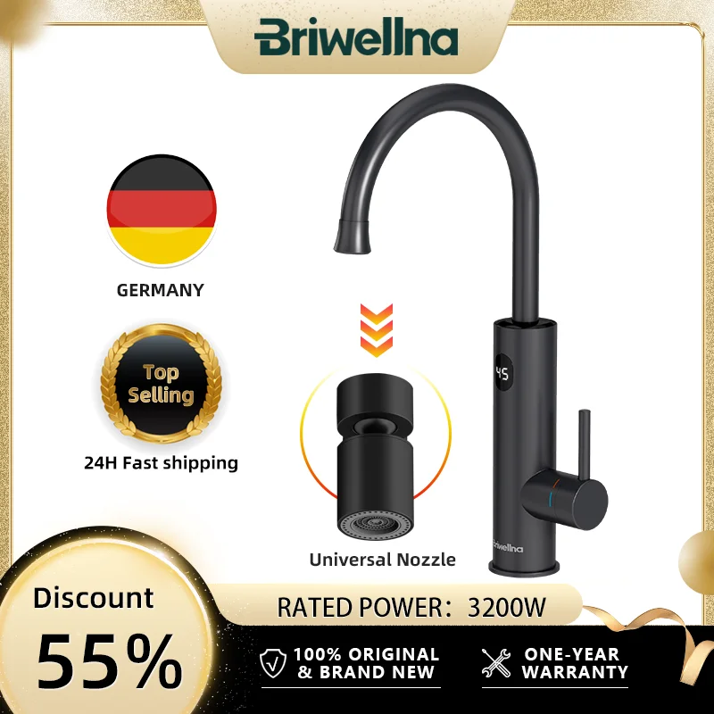 Briwellna Instant Warmwasser Heizung Wasserhahn 220V Elektrische Wasserhahn Mit Universal Adapter Düse Edelstahl Heizung Wasserhahn