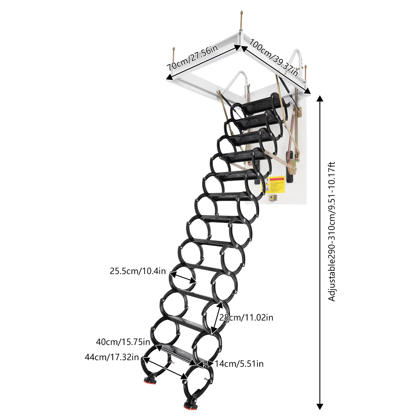 10ft 12-Steps Attic Ladder Loft Stairs Folding Pull Down Stairs Ladder Ceiling Mounted 600lbs Load
