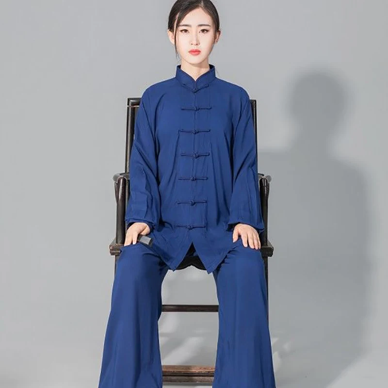 Traje de Tai chi de algodón suave para hombre y mujer, uniforme de artes marciales de Kung fu Wushu, chaqueta Wing Chun, pantalones