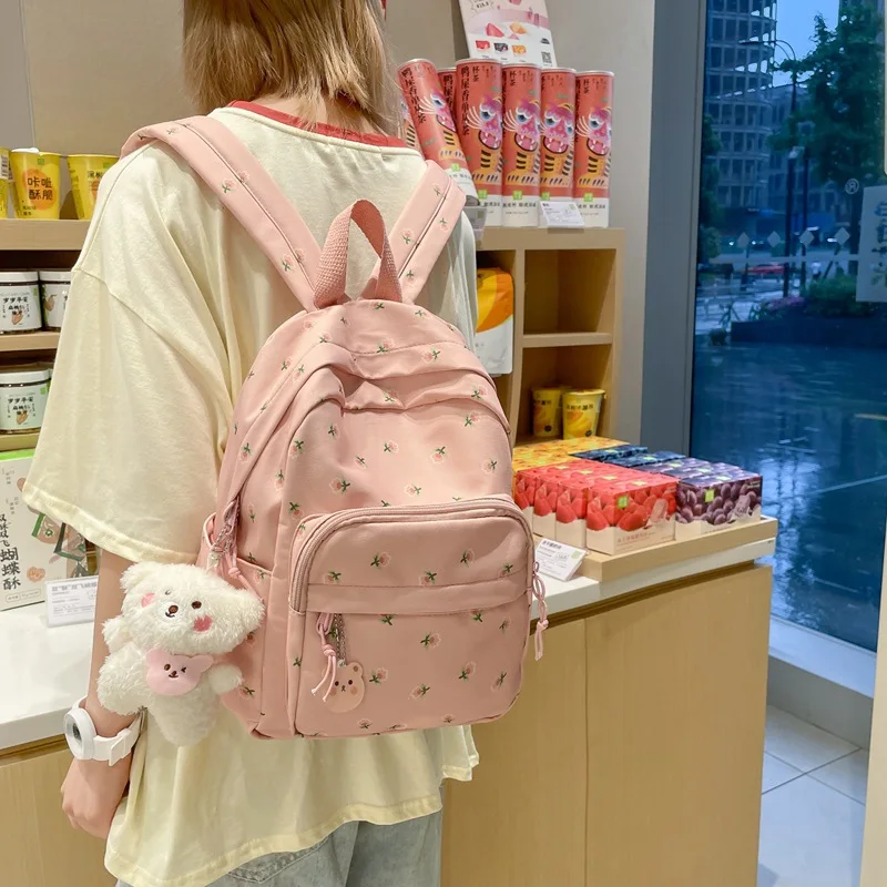Personalized Name Small Fragmented Flower Backpack Campus Style Women's Small Fresh Rui Camp Travel Bag Large Capacity Backpack