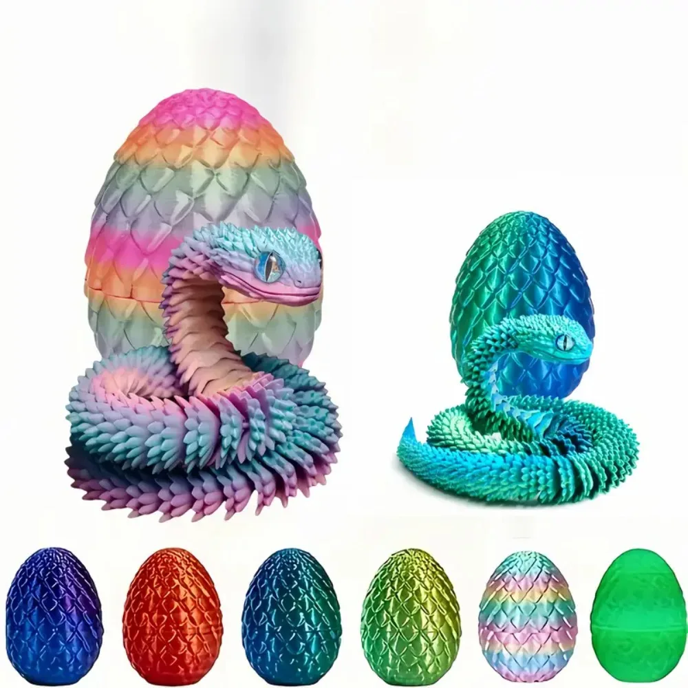 3D-gedruckte Schlange mit Drache, Ei, Gelenk, Mobilität, simulieren Schlangenornament, Desktop, Zuhause, Tierdekoration, Desktop-Zubehör