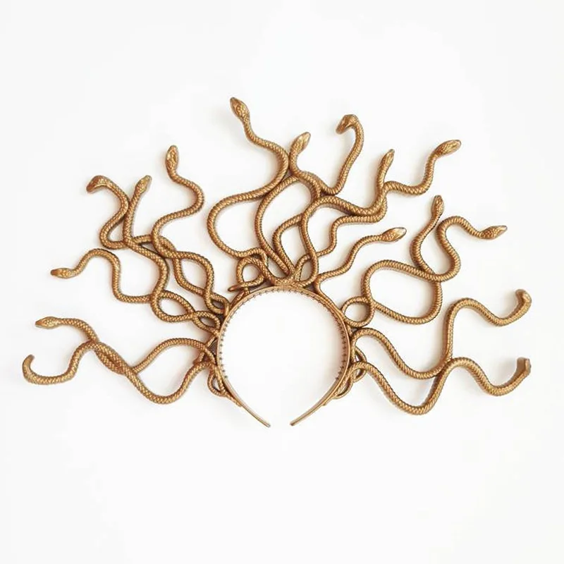 Pinza para el pelo de serpiente Medusa dorada de lujo para fiesta de Halloween, Festival, Cosplay, bufanda para mascarada, sombrero, guantes, conjunto de varias piezas