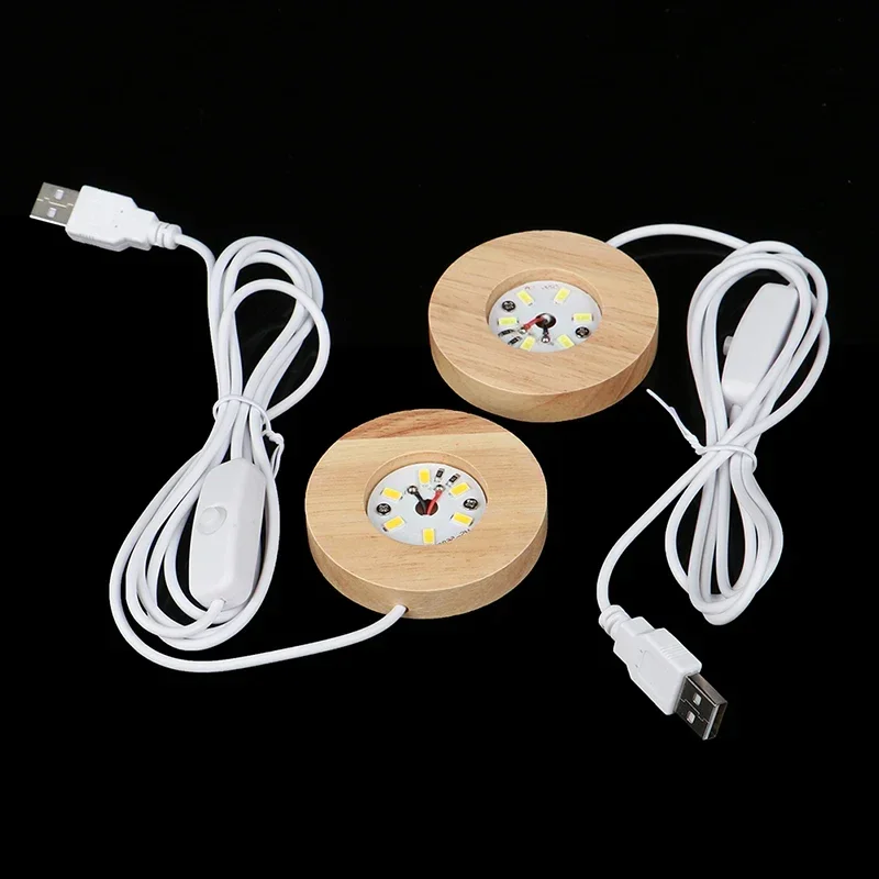 1/4pcs LED Wooden Round Lighted Base Adjustable Colors Changing Display Stand for Home Illuminate 3D Crystal Glass Resin Art