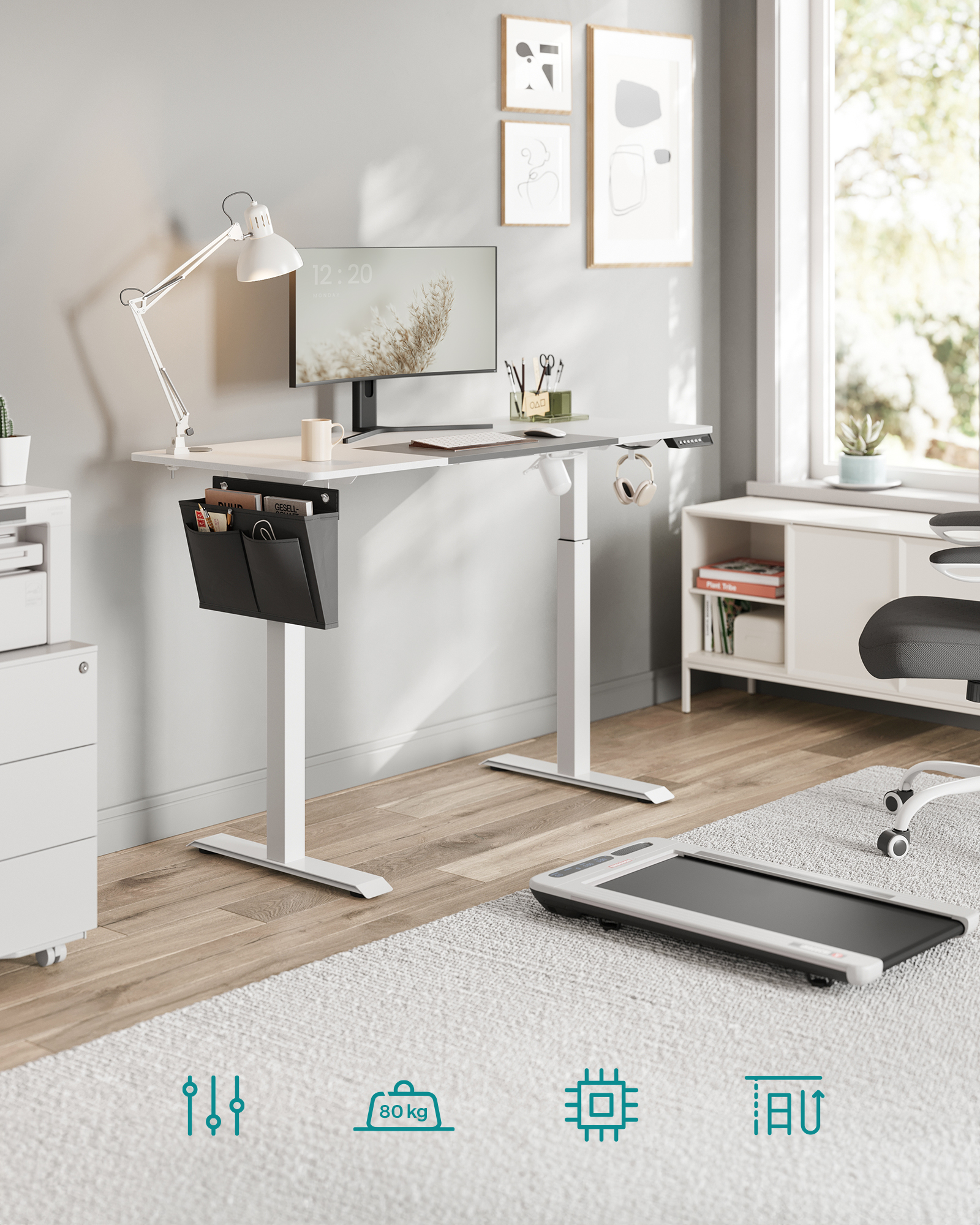 SONGMICS In hoogte verstelbaar bureau elektrisch, 60x140 x (72-120) cm, continu verstelbaar, gesplitste plaat