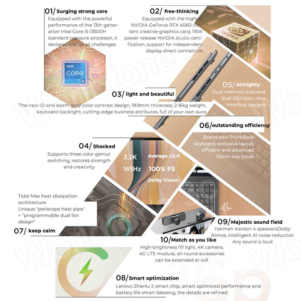 Ноутбук Lenovo 2023, модель ThinkBook 16p, телефон с экраном 16 дюймов, 4050 K, 3,2 Гц