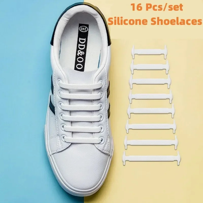 Nuevo 16 Uds. Cordones elásticos para zapatos, todos los zapatillas, cordones elásticos de silicona, moda Unisex, cordones sin cordones, cordones con banda de goma
