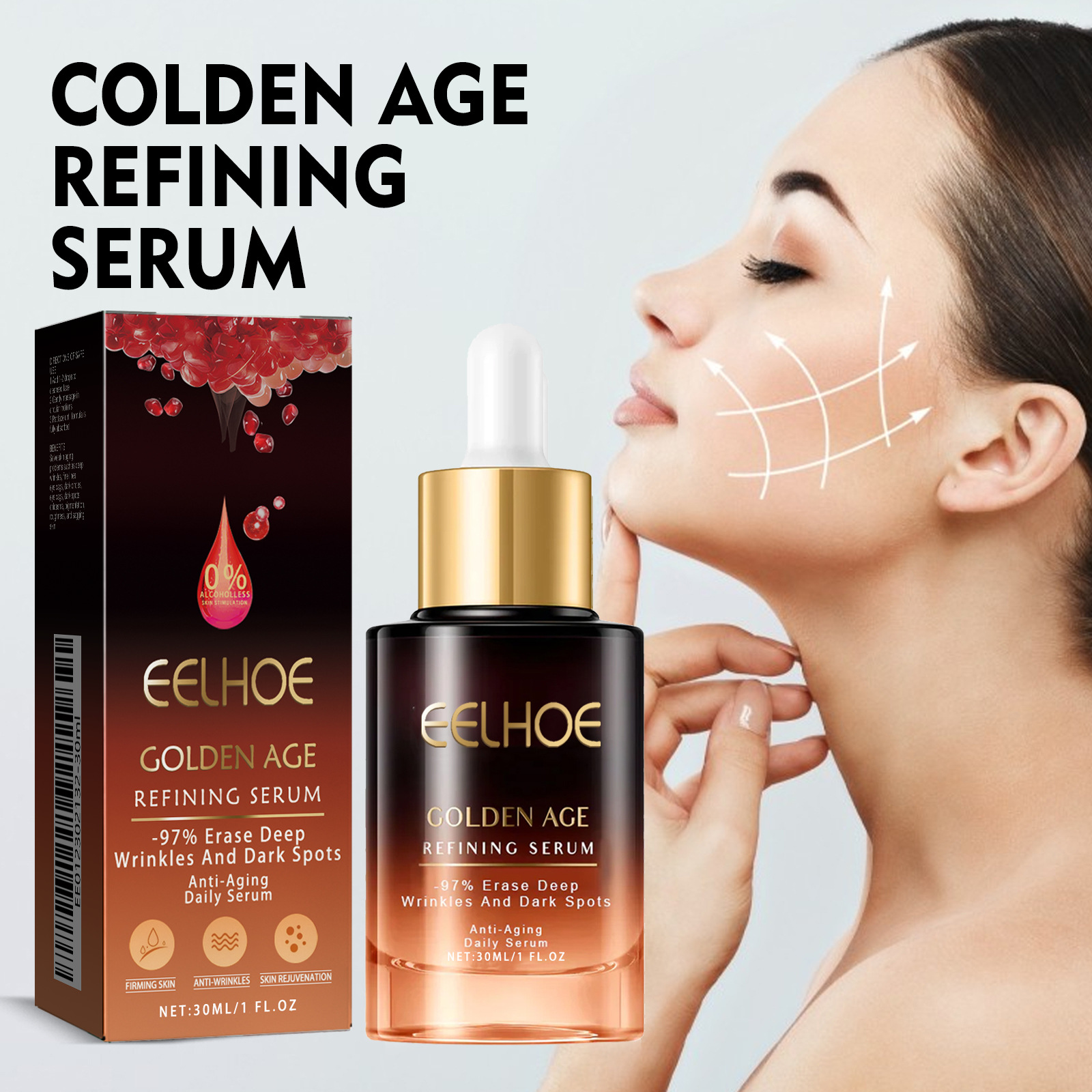 Porie Verfijning Serum voor Donkere Huid Verhelderende Rimpel Verwijdering Hydraterende Gezichtsverjonging Golden Age Anti Aging Serum 30ml