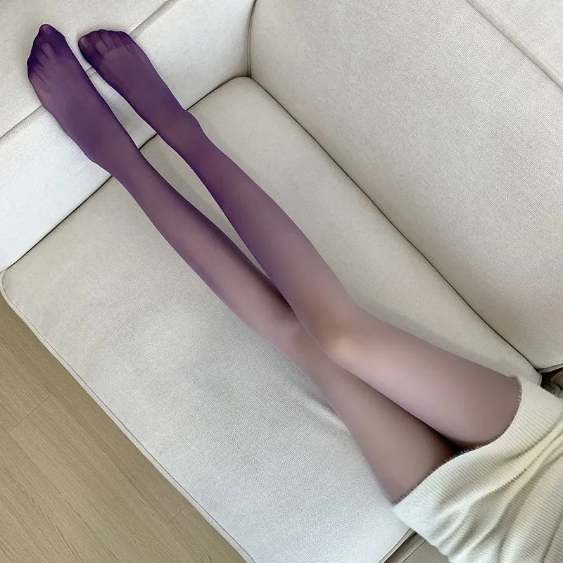 Pantimedias de mujer gradiente contraste Color flaco fino transpirable Color caramelo Cosplay medias largas medias