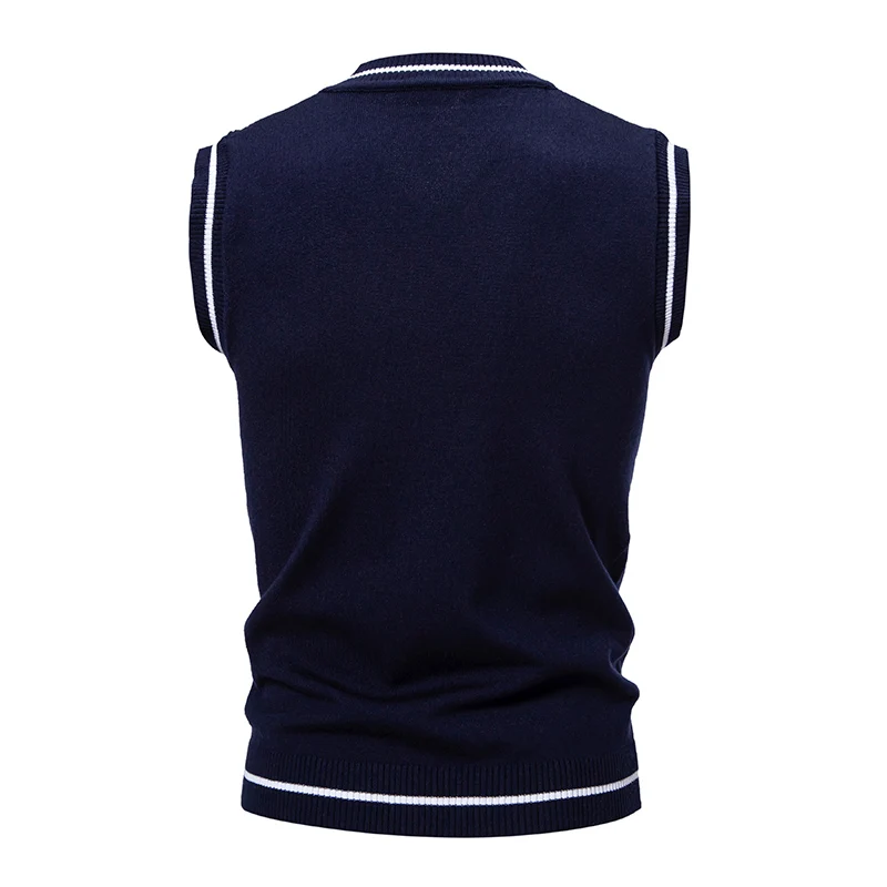 Herren neuer ärmelloser Pullover, modisch bestickt, V-Ausschnitt, lässig, gefüttert, Weste, Herren-Top
