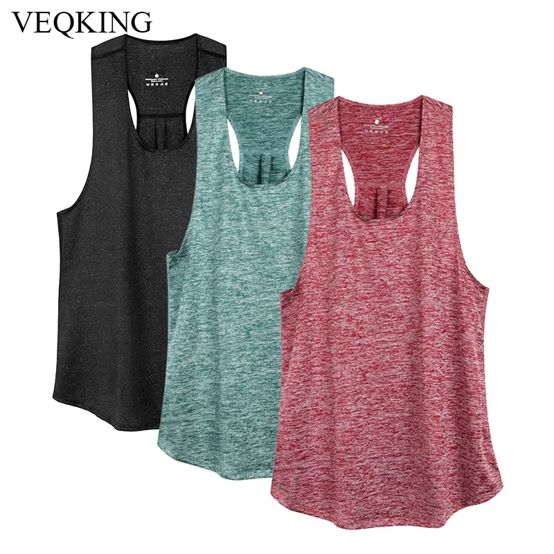 VEQKING Camisetas sin mangas de entrenamiento con espalda cruzada para mujer, camisas de yoga para entrenamiento de carrera, chaleco deportivo de yoga para fitness, camisas deportivas para gimnasio