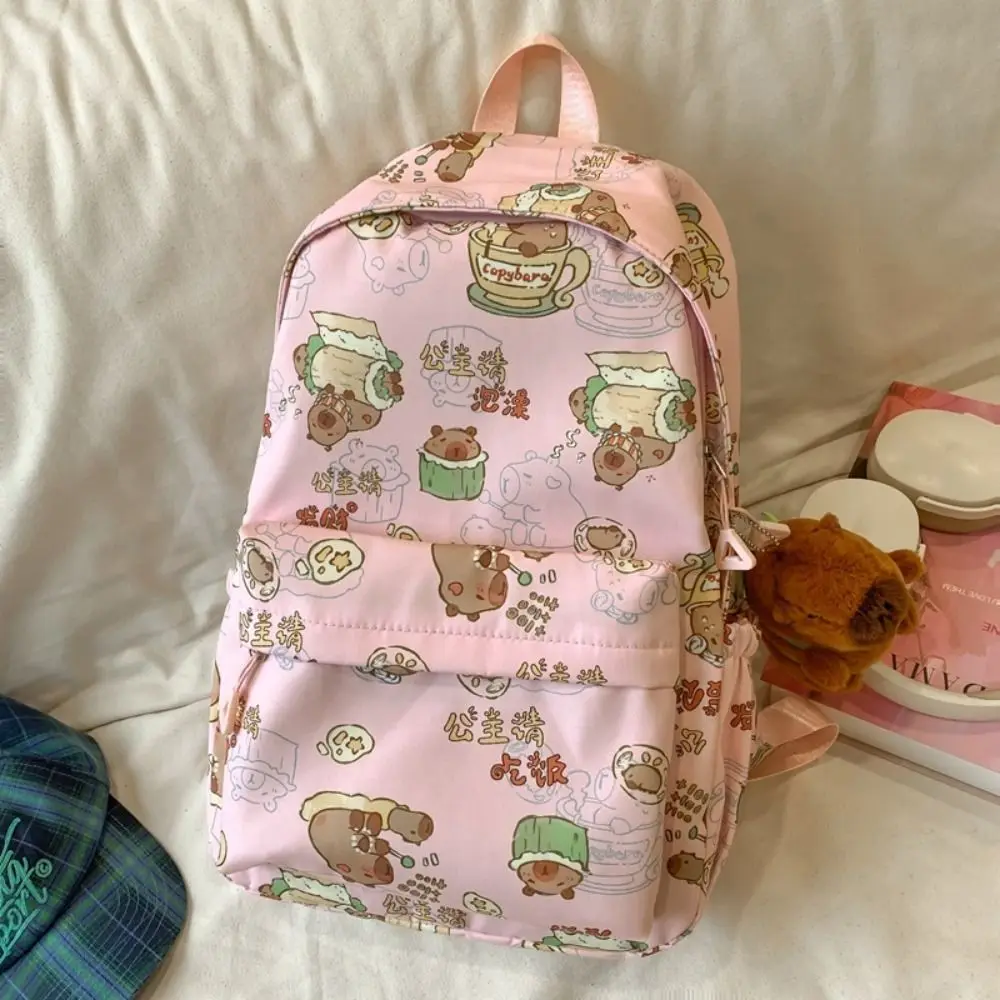 Lovely Large Capacity Capybara Backpack Korean Style Cartoon Capibara Shoulder Bag with Pendant Animal Capybara School Bag Kids