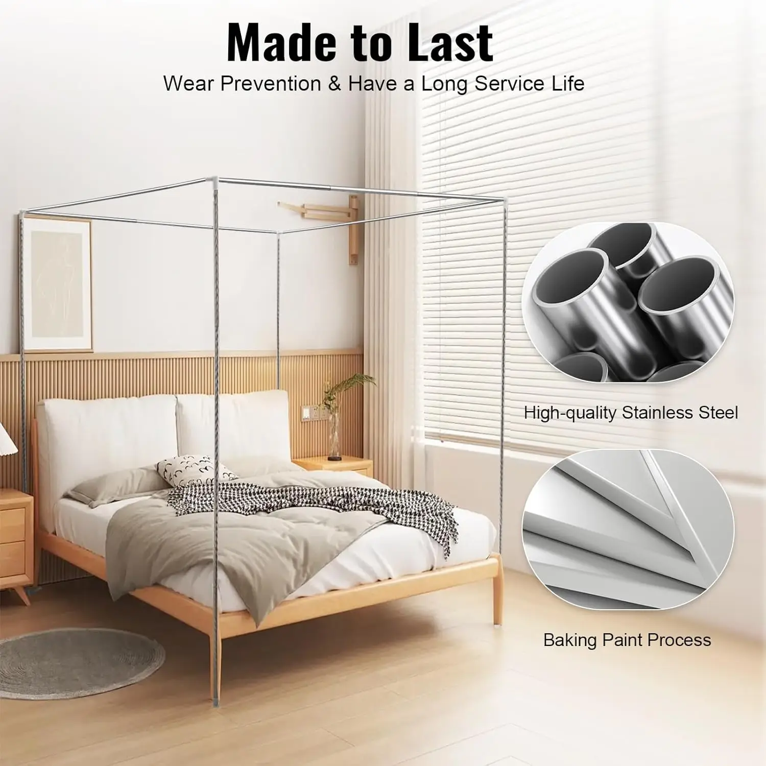 4 Corner Bed Canopy Post Frame Mosquito Netting Bracket Post Stainless Steel, Bed Canopy Post 1.5x2x2m