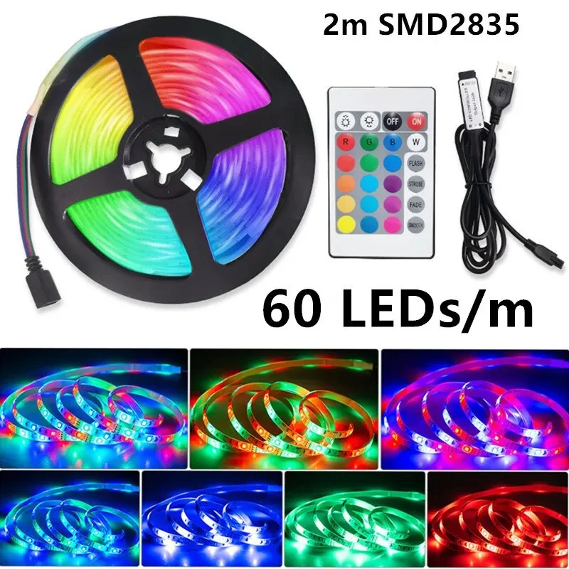 60Leds/M Usb Led Lights Strip Tape 2M 2835 24 Key Ir Afstandsbediening Voor Keuken Kast Slaapkamer Pc Tv Backlight Home Lighting